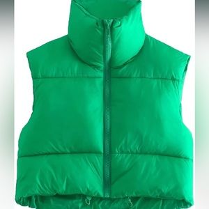 kelly green small puffer vest small
